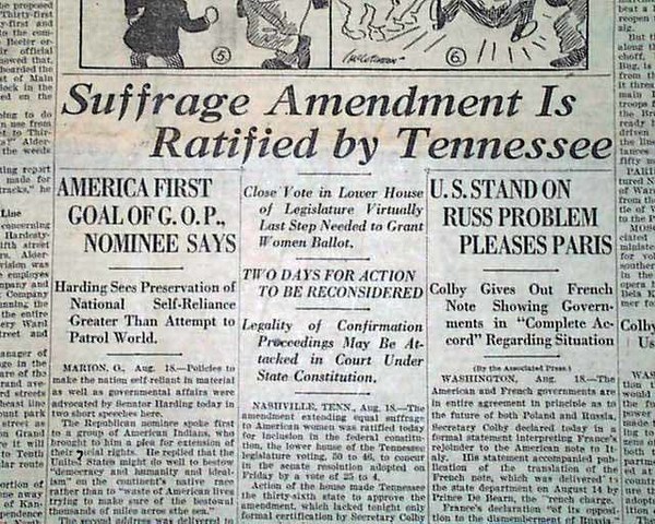 Womens suffrage amendment is ratified