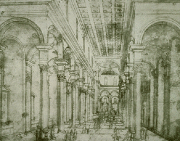 Brunelleschi creates linear perspective
