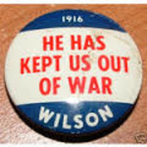 Woodrow Wilson re-elected President of the United States with campaign slogan: "He kept us out of the war". Ironically, he asks for a declaration of war the next year.