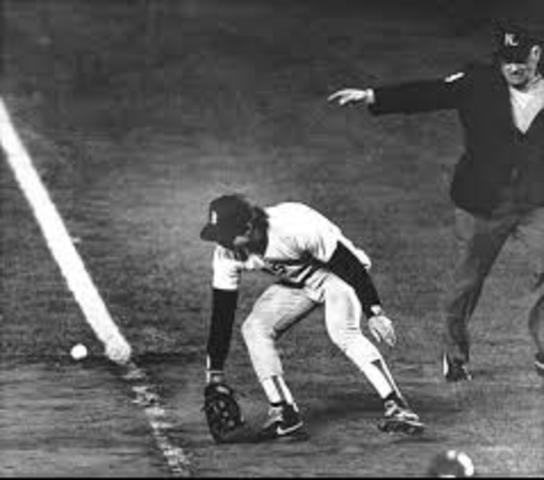 Bill Buckner misses a routine ground ball losing the World Series for Boston