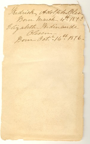 Birth of son, Frederick Adolph Olesen