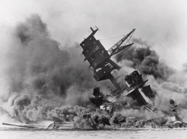 The  Japanese attack the USA Naval Base at Pearl Harbour, Hawaii