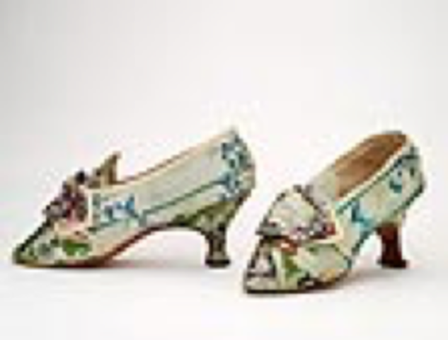 Brocaded floral silk shoes with buckles and "Italian" heels