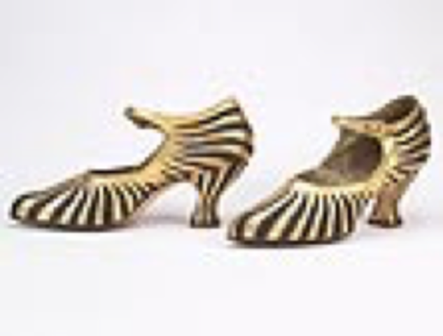 Gold and multi-coloured textile bar shoes with "Louis" heels