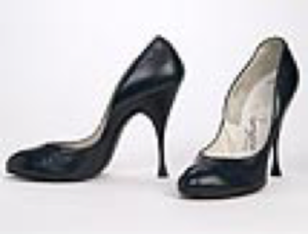 Navy blue leather shoes with stiletto heels