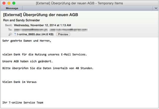 Dino shrieb sein Bruder eine email.