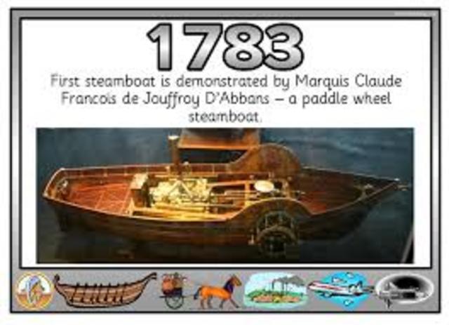First practical steamboat demonstrated by Marquis Claude Francois de Jouffroy d'Abbans - a paddle wheel steamboat