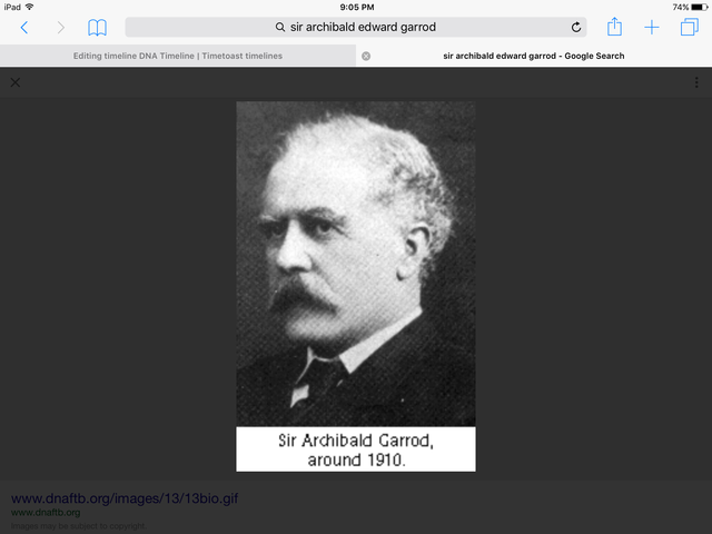 Sir Archibald Edward Garrod connects mendals experements with human dieses