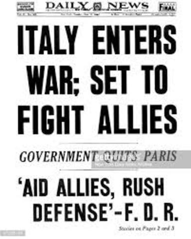Italy declares war on France and Great Britain