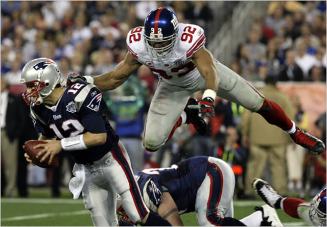 The New York Giants upset the heavily favored and previously unbeaten New England Patriots 17–14 in Super Bowl XLII