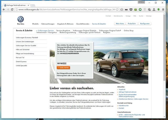 VW builds webpage that enables customers to check if their car is subject of the manipulations.