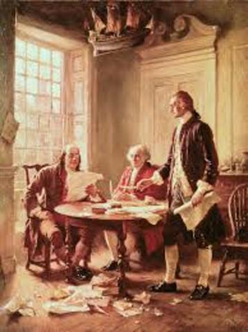 Declaration of Independance drafted by Thomas Jefferson, with help from others.