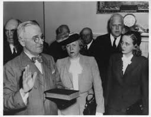 Harry S Truman is sworn in as President of the United States.