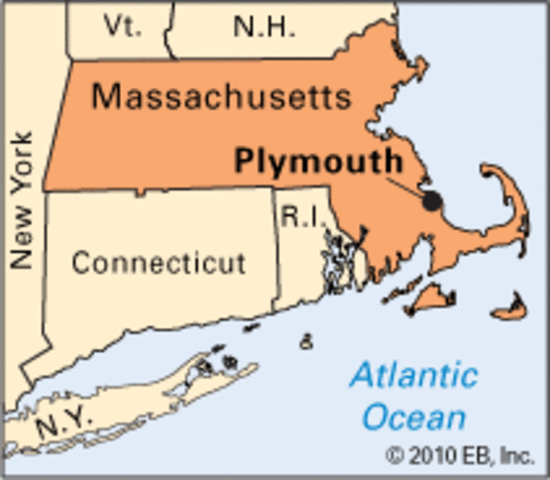 Pilgrams land in Massachusetts and name colony Plymouth