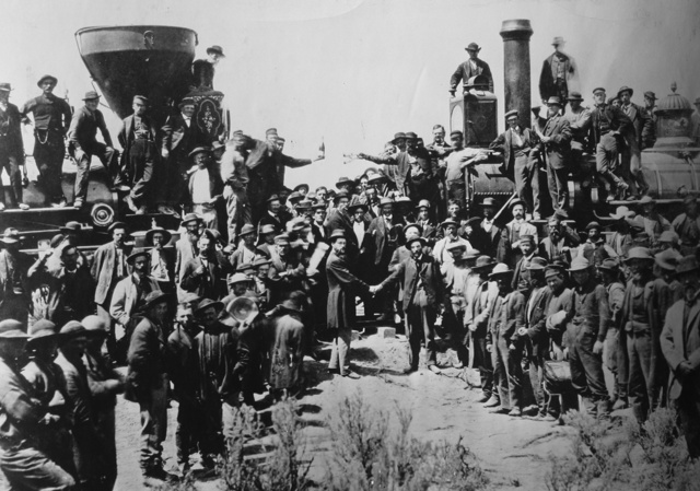 Union Pacific and Central Pacific Railroads meet at Promontory Point