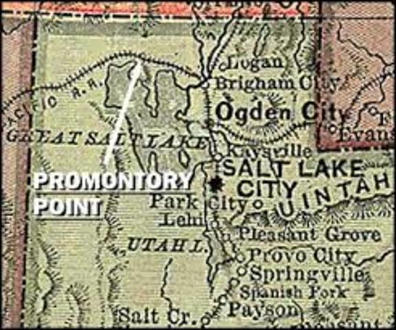 Union and Pacific and central Pacific railroads meet in Utah.