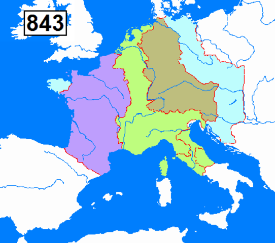 Charlemagne splits the empire into 3 parts