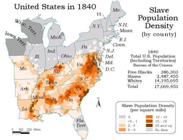 1840 census shows that slavery in the North is virtually non-existent