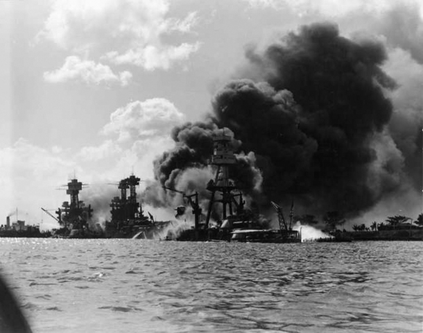 Japanese bomb the American fleet at Pearl Harbour