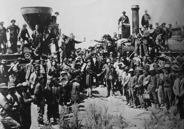 The Union Pacific and Central Pacific Railroads meet at Promontory