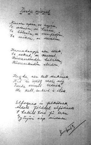 Megjelenik a "Tiszta szívvel" c verse