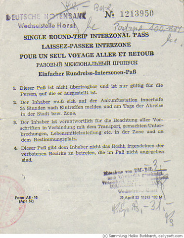 30 Day interzonenpass required to travel between East and West sectors