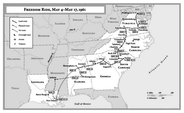 map of the freedom rides
