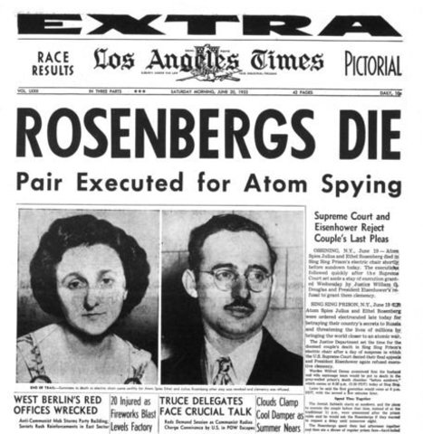 Julius and Ethel Rosenberg tried and executed for espionage