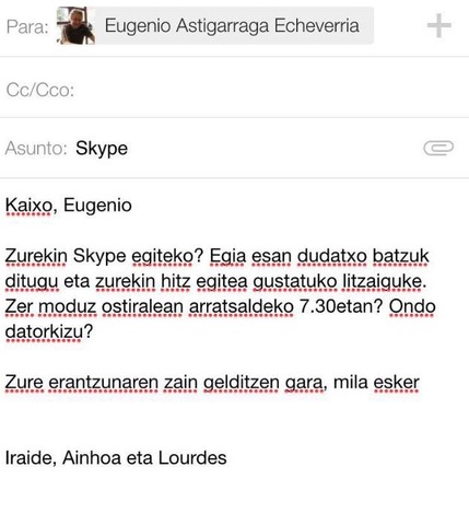 Eugeniori mezu bat bidali diogu