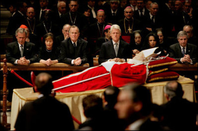 George W. Bush as Chief Diplomat: attends funeral of Pope John Paul II