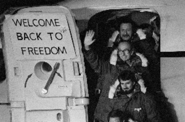 The remaining 52 U.S. hostages are released and flown to Wiesbaden Air Base in Germany