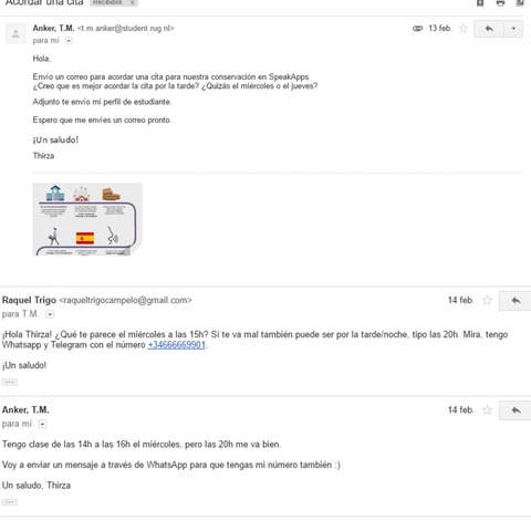 Comunicación vía correo-e con estudiante holandesa