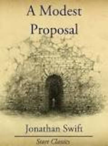 Swift publishes A Modest Proposal, protesting englich treatment of the Irish poor.