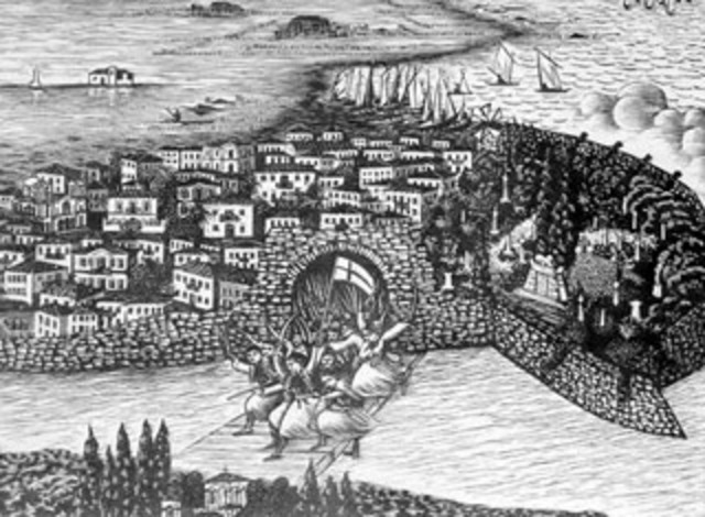 Αρχίζει η πρώτη πολιορκία του Μεσολογγίου από τον Ομέρ Βρυώνη και τον Κιουταχή πασά.