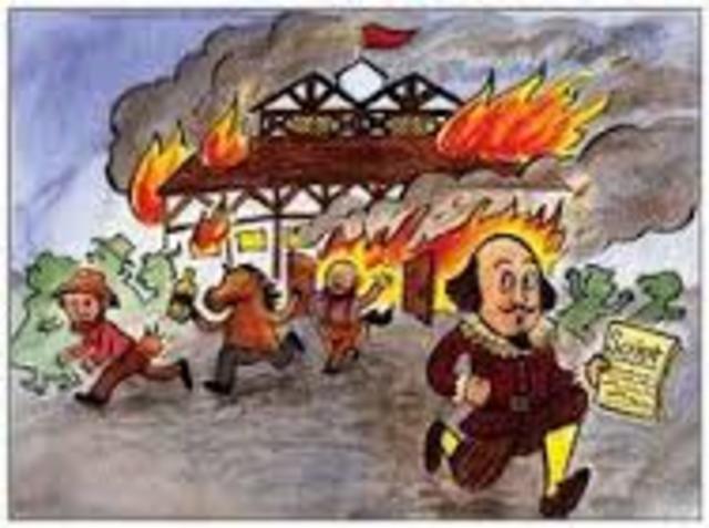 The Globe theatre burns to the ground