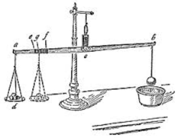 He constructs a hydrostatic balance