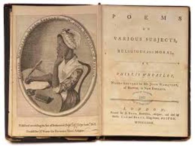 African American poet Phillis Wheatley's Poems on Various Subject, Religous and Moral is published in London