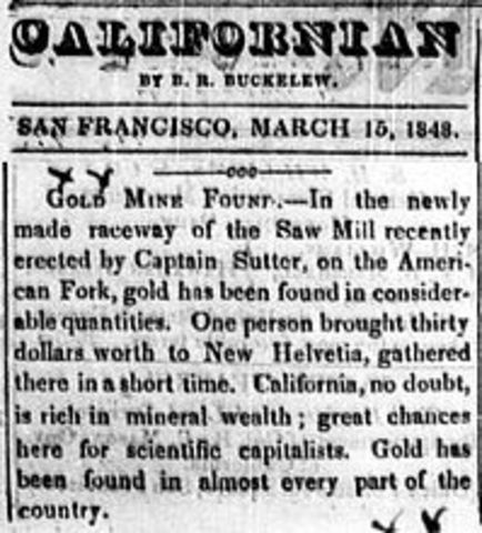 The Californian prints the first gold discovery in California.