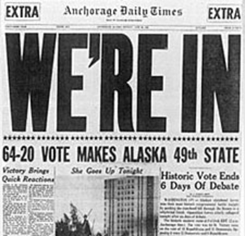 Alaska becomes a state in the U.S.