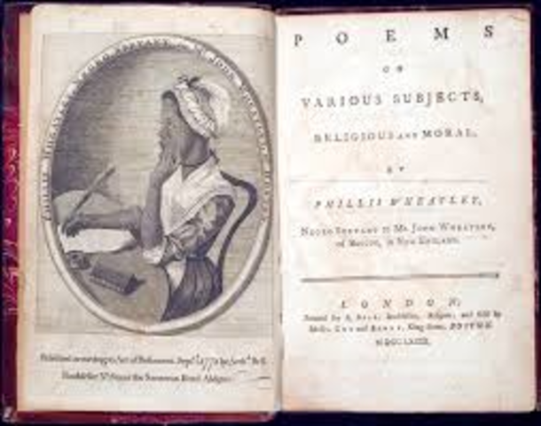African American poet Phillis Wheatly's Poems on Various Subjects, Religious  and Moral is published in London