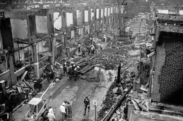 The philadelphia police bombed a black libertarian group that have meet in a house killing 11 of the group burning down 62 homes