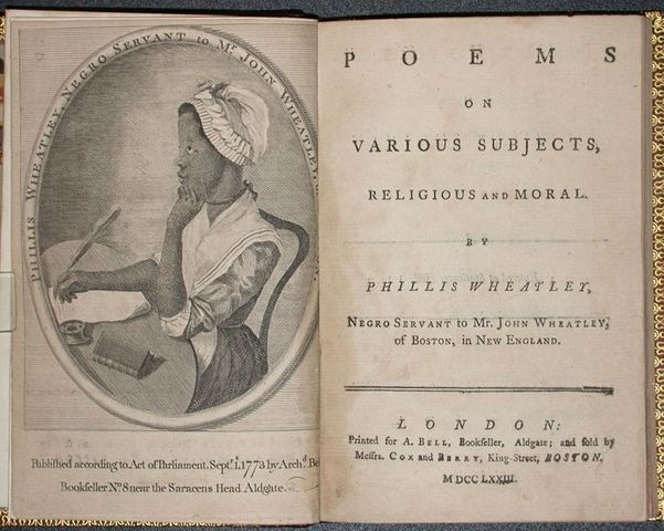 African American poet Phillis wheatley Peoms on Various subect Religious and moral is published in london