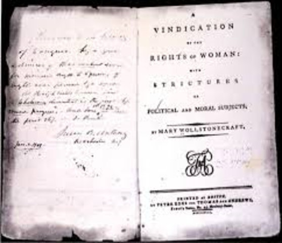 Mary Wollstonecraft publishes A Vindications of theRights of Women
