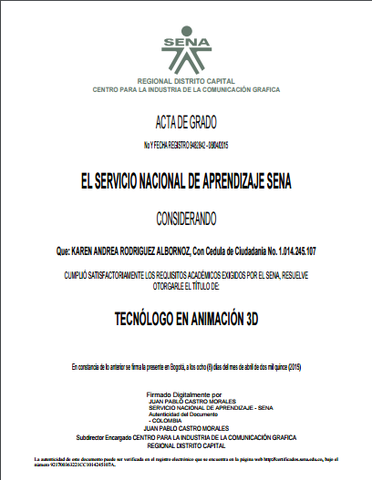 Graduacion del sena  - Animadora 3D