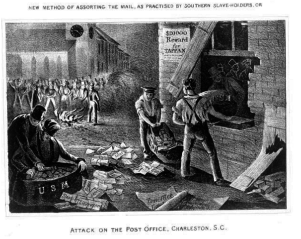 Burning abolitionist literature in Charleston, South Carolina