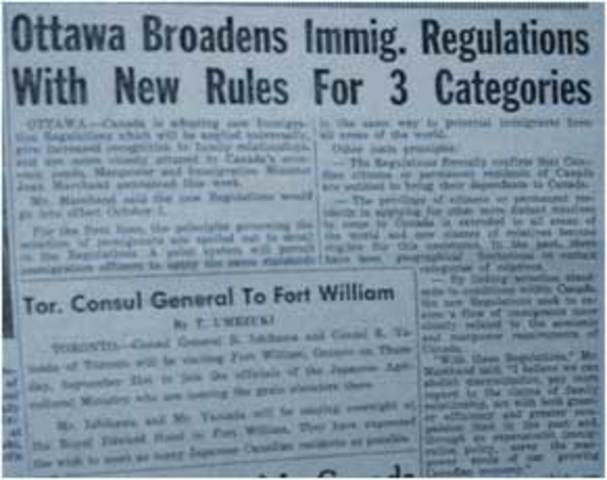 Canada's immigration policy becomes "Colour Blind"