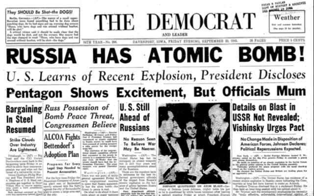 USSR Succesfully Develops Atomic Bomb