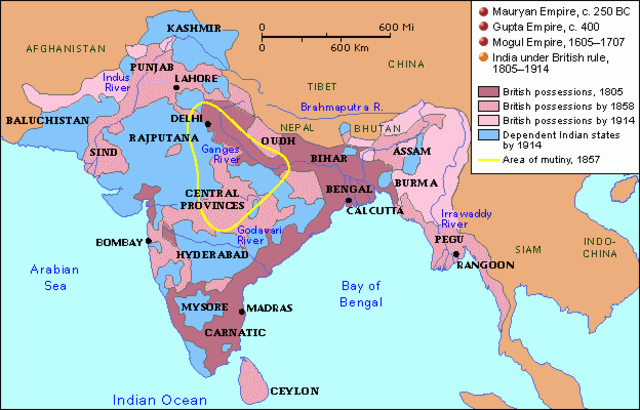 British controls most of Indian subcontinent