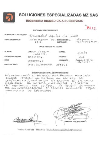 Baño de Agua Caliente Mantenimiento