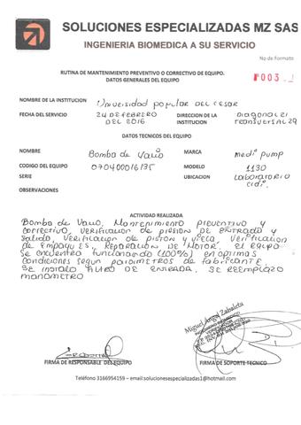 Bomba de Vacio MantenimientO